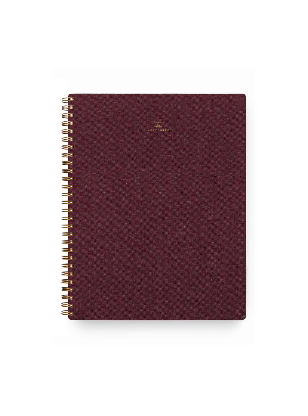 Appointed Notebook in Pomegranate bookcloth with brass wire-o binding front view || Pomegranate