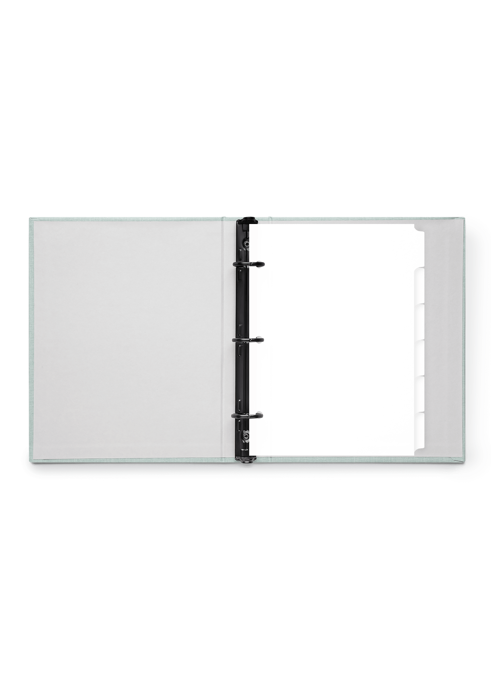 The appo-inted.livempact Binder Tabs in the Mineral Compact Binder, front view.