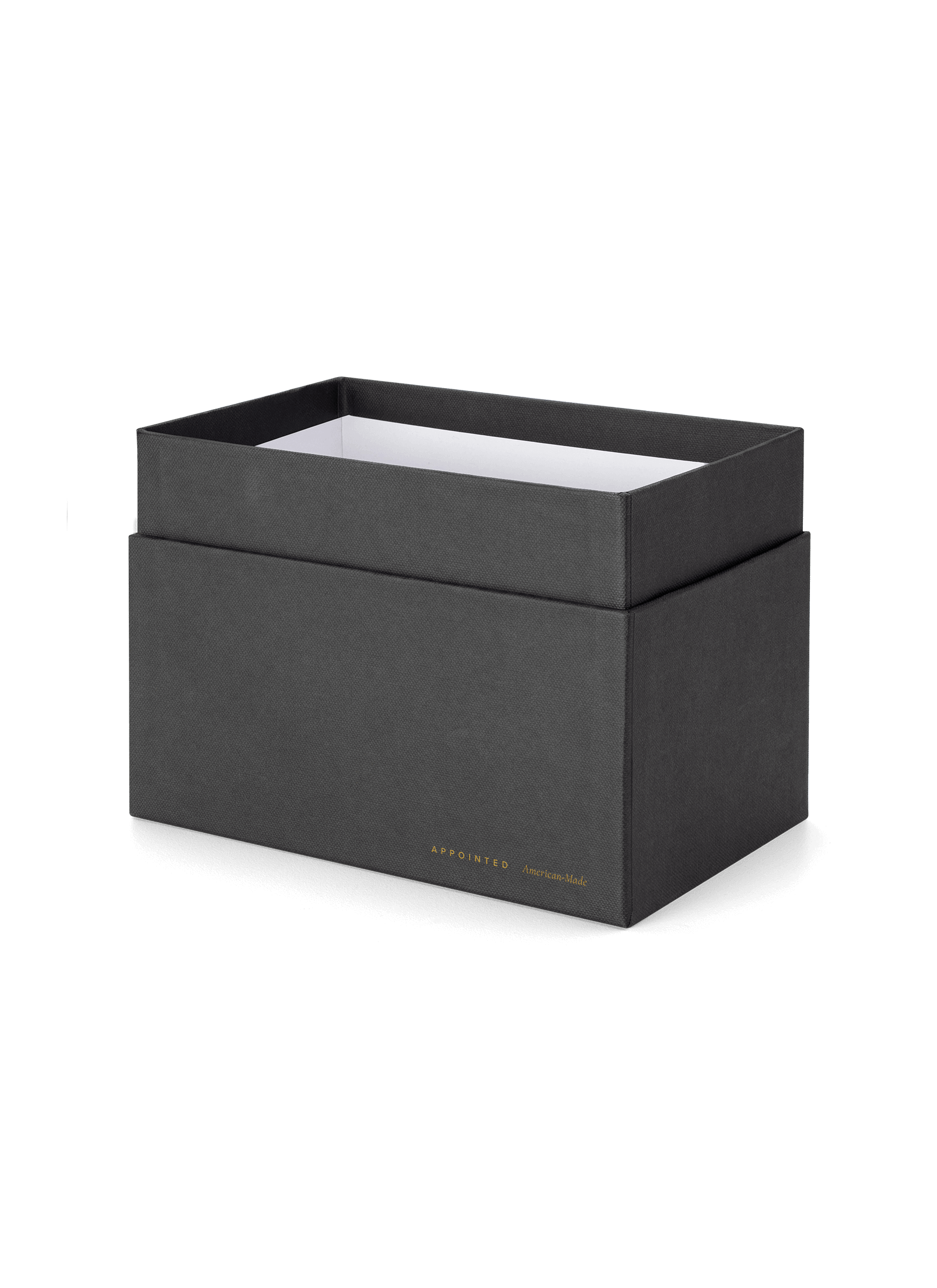 Angled view of Sage Card Keeper, lid off and empty || Onyx