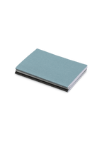 Appointed Mini Linen Jotter in Chambray Blue, Dove Gray, and Charcoal Gray bookcloth stacked angled view